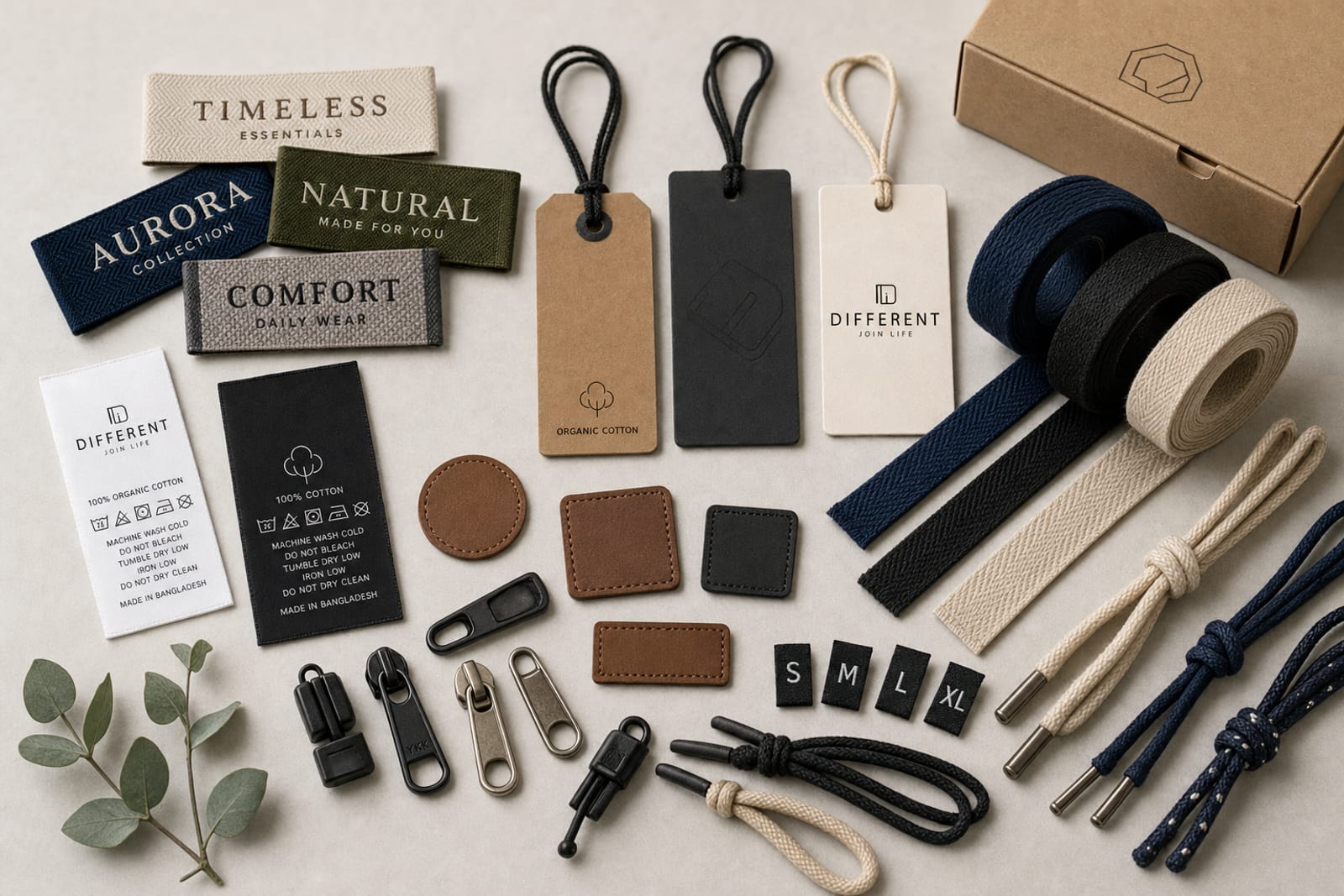 H & MR garment accessories — woven labels, hang tags, tapes, drawcords and zipper pullers